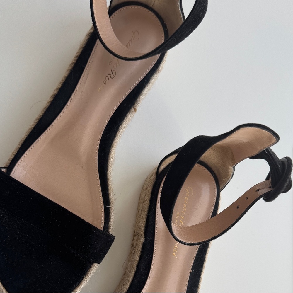 Gianvito Rossi - Portofino Black Suede Flat Espadrille Sandals